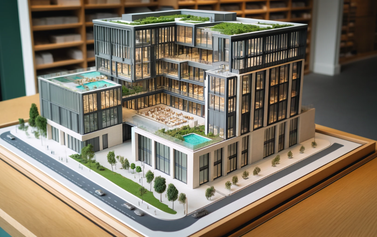  Maqueta arquitectónica detallada de un edificio moderno, realizada por Ari Maqueta en Victoria-Gasteiz.