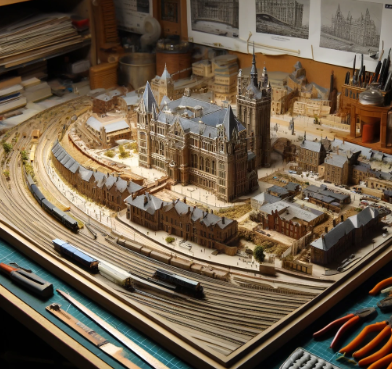 Modelo arquitectónico de Ari Maqueta en Badajoz mostrando detallado trabajo artesanal.