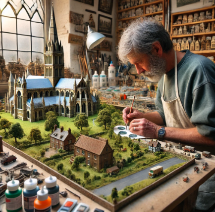 Modelista en Huelva trabajando en una maqueta detallada