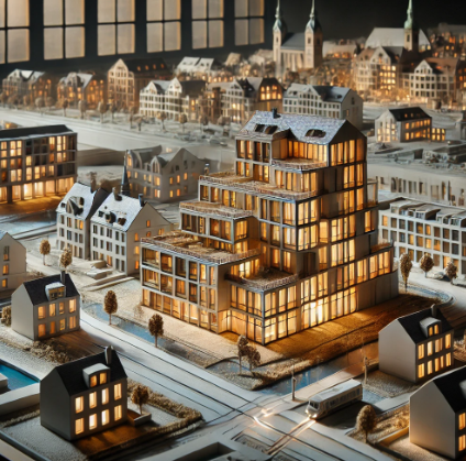 Modelo arquitectónico de un proyecto residencial en Pontevedra, elaborado por Ari Maqueta.