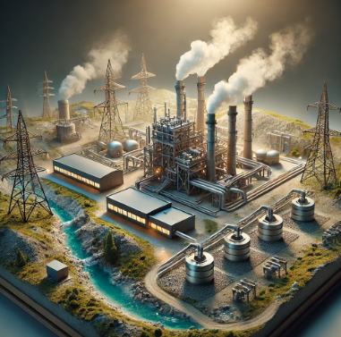 Un modelo detallado de central geotérmica diseñado por Ari Maqueta, que combina precisión técnica y estética visual. Perfecto para proyectos de energía sostenible, educación y presentaciones profesionales.